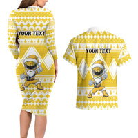 Personalized Power Yellow Ranger Santa Claus Couples Matching Long Sleeve Bodycon Dress and Hawaiian Shirt Funny Christmas - Wonder Print Shop