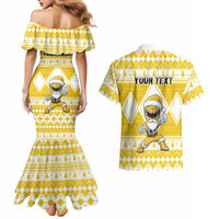 Personalized Power Yellow Ranger Santa Claus Couples Matching Mermaid Dress and Hawaiian Shirt Funny Christmas - Wonder Print Shop