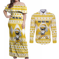Personalized Power Yellow Ranger Santa Claus Couples Matching Off Shoulder Maxi Dress and Long Sleeve Button Shirt Funny Christmas - Wonder Print Shop