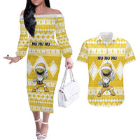 Personalized Power Yellow Ranger Santa Claus Couples Matching Off The Shoulder Long Sleeve Dress and Hawaiian Shirt Funny Christmas - Wonder Print Shop