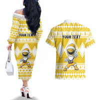 Personalized Power Yellow Ranger Santa Claus Couples Matching Off The Shoulder Long Sleeve Dress and Hawaiian Shirt Funny Christmas - Wonder Print Shop