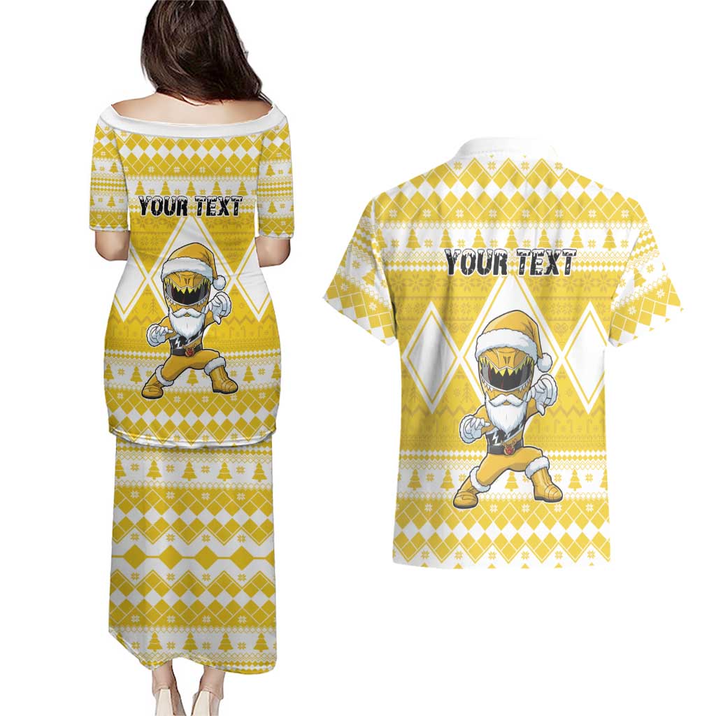 Personalized Power Yellow Ranger Santa Claus Couples Matching Puletasi and Hawaiian Shirt Funny Christmas - Wonder Print Shop