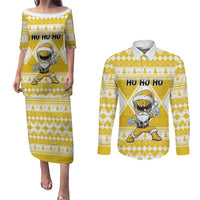 Personalized Power Yellow Ranger Santa Claus Couples Matching Puletasi and Long Sleeve Button Shirt Funny Christmas - Wonder Print Shop