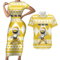 Personalized Power Yellow Ranger Santa Claus Couples Matching Short Sleeve Bodycon Dress and Hawaiian Shirt Funny Christmas - Wonder Print Shop