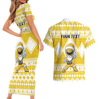 Personalized Power Yellow Ranger Santa Claus Couples Matching Short Sleeve Bodycon Dress and Hawaiian Shirt Funny Christmas - Wonder Print Shop