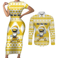 Personalized Power Yellow Ranger Santa Claus Couples Matching Short Sleeve Bodycon Dress and Long Sleeve Button Shirt Funny Christmas - Wonder Print Shop