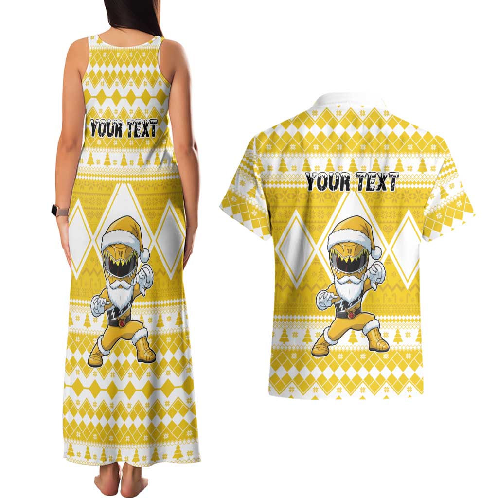 Personalized Power Yellow Ranger Santa Claus Couples Matching Tank Maxi Dress and Hawaiian Shirt Funny Christmas - Wonder Print Shop