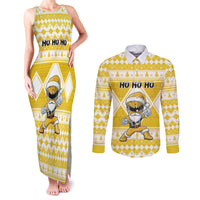 Personalized Power Yellow Ranger Santa Claus Couples Matching Tank Maxi Dress and Long Sleeve Button Shirt Funny Christmas - Wonder Print Shop