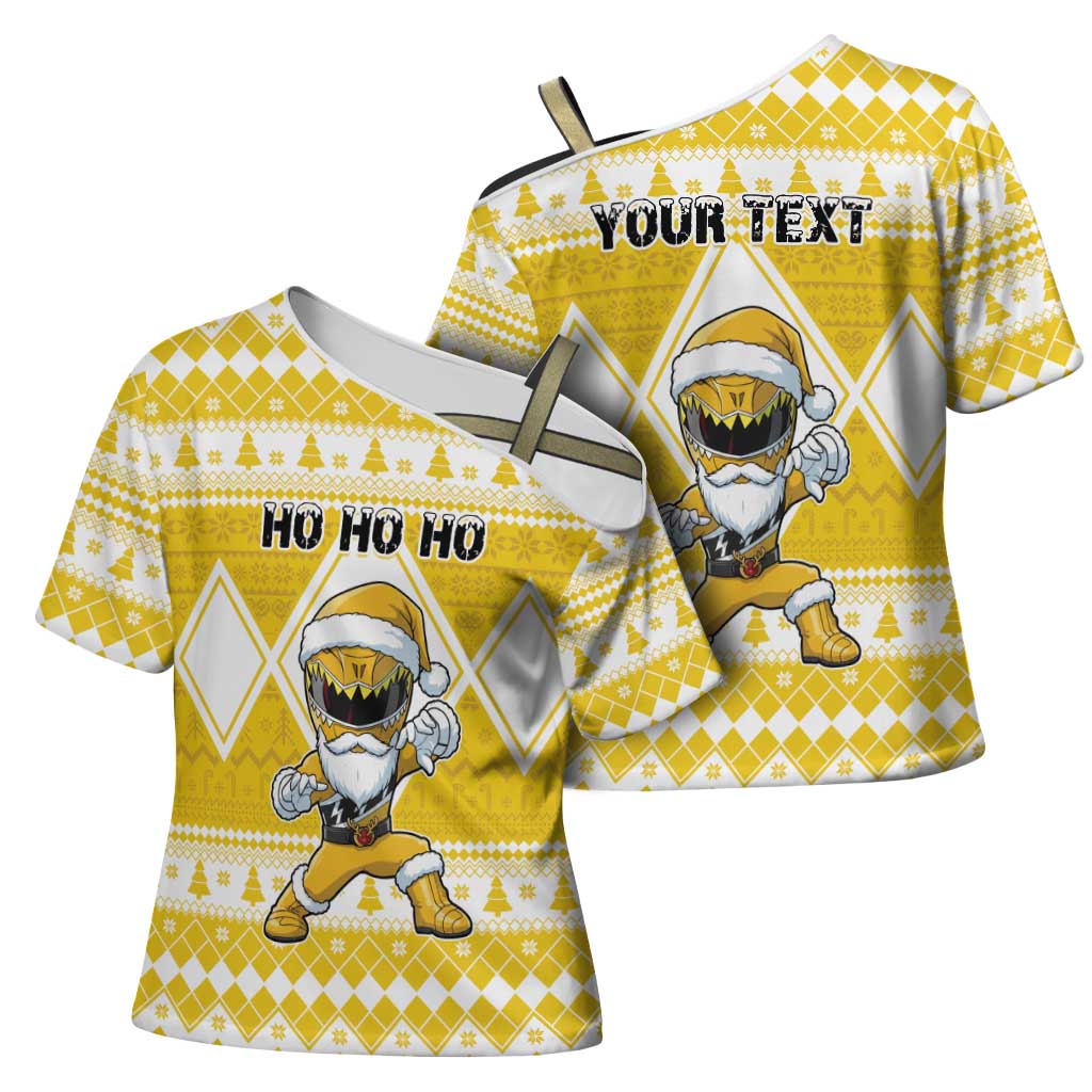 Personalized Power Yellow Ranger Santa Claus Cross Shoulder Shirt Funny Christmas - Wonder Print Shop