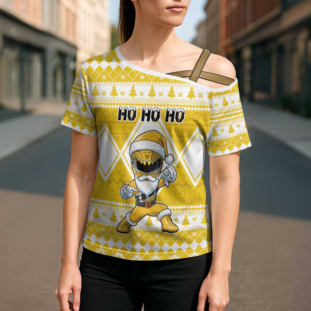 Personalized Power Yellow Ranger Santa Claus Cross Shoulder Shirt Funny Christmas - Wonder Print Shop