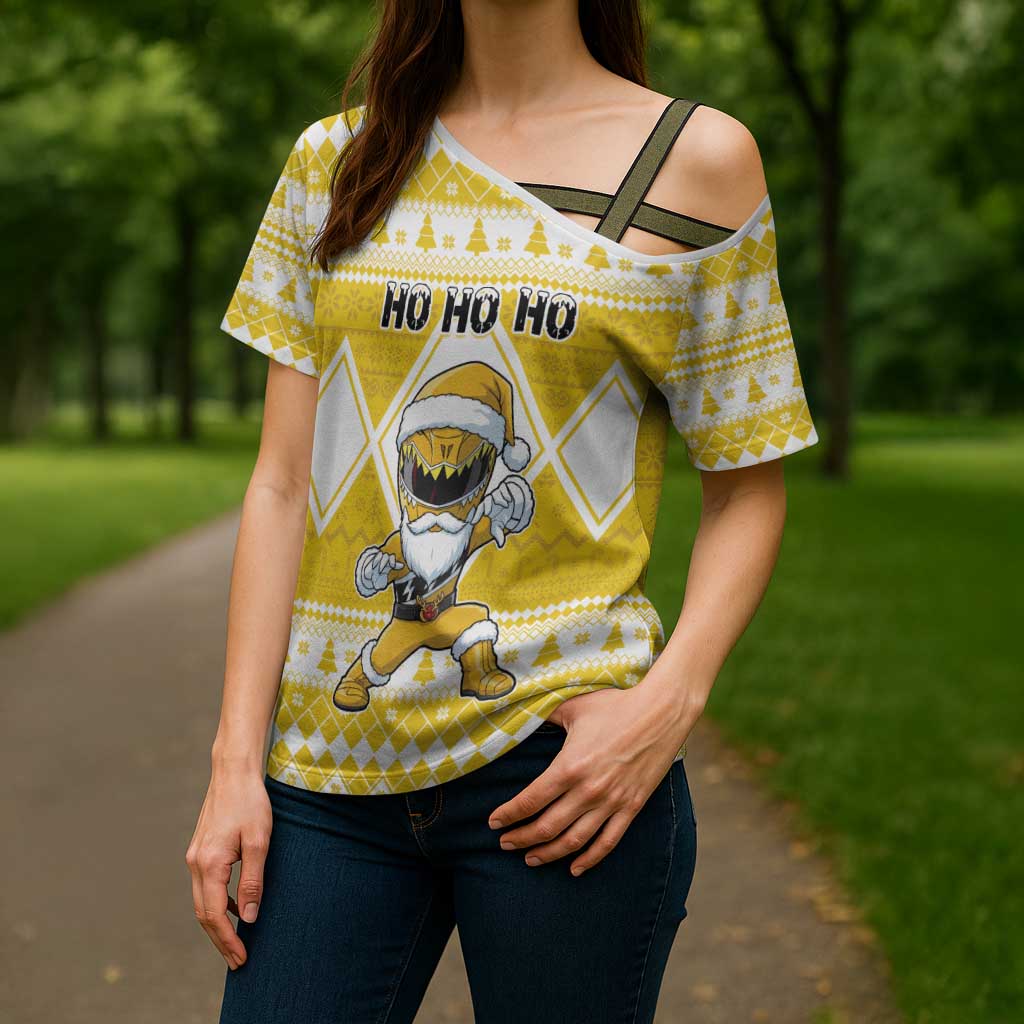 Personalized Power Yellow Ranger Santa Claus Cross Shoulder Shirt Funny Christmas - Wonder Print Shop