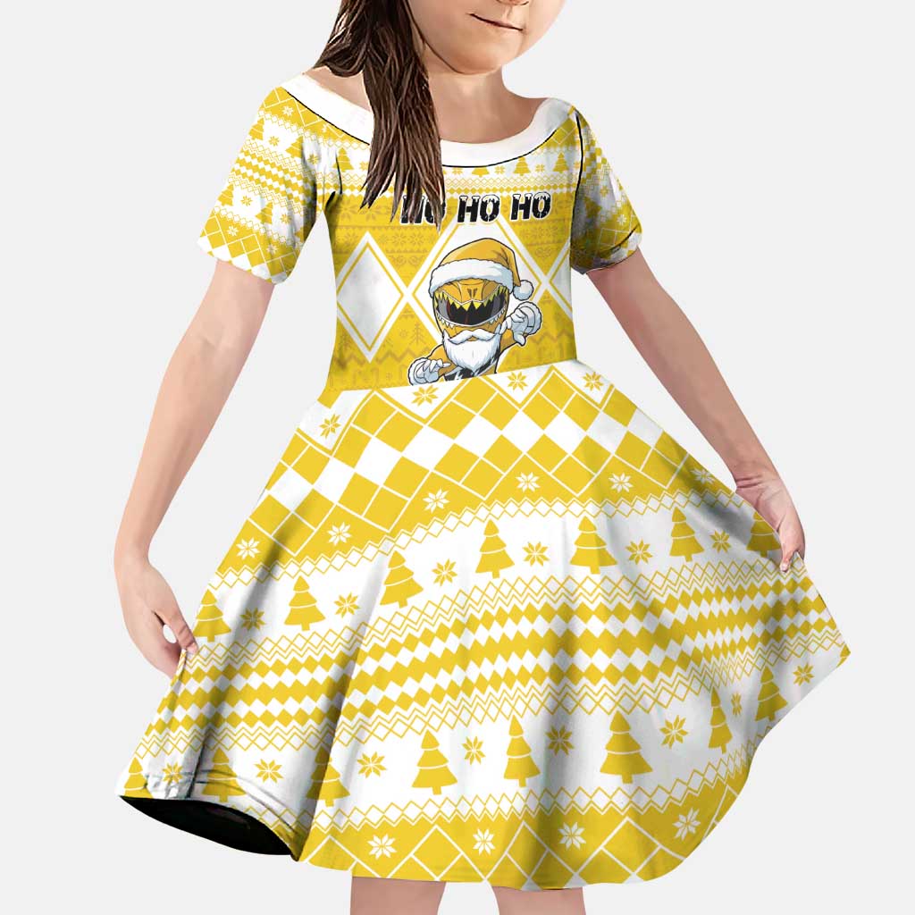 Personalized Power Yellow Ranger Santa Claus Family Matching Long Sleeve Bodycon Dress and Hawaiian Shirt Funny Christmas - Wonder Print Shop