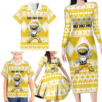 Personalized Power Yellow Ranger Santa Claus Family Matching Long Sleeve Bodycon Dress and Hawaiian Shirt Funny Christmas - Wonder Print Shop