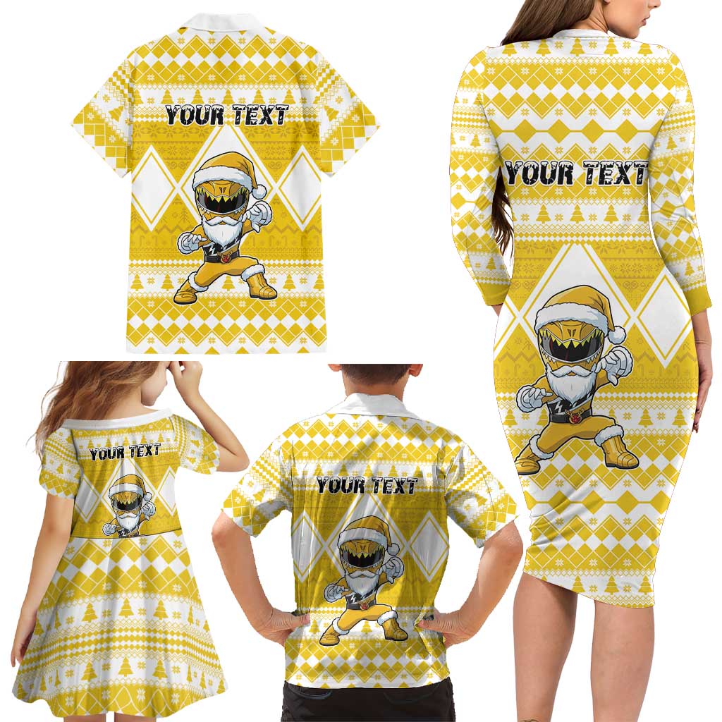 Personalized Power Yellow Ranger Santa Claus Family Matching Long Sleeve Bodycon Dress and Hawaiian Shirt Funny Christmas - Wonder Print Shop