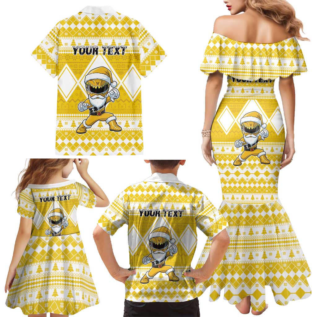 Personalized Power Yellow Ranger Santa Claus Family Matching Mermaid Dress and Hawaiian Shirt Funny Christmas - Wonder Print Shop