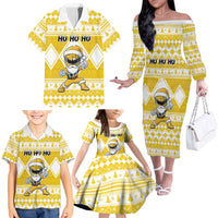 Personalized Power Yellow Ranger Santa Claus Family Matching Off The Shoulder Long Sleeve Dress and Hawaiian Shirt Funny Christmas - Wonder Print Shop