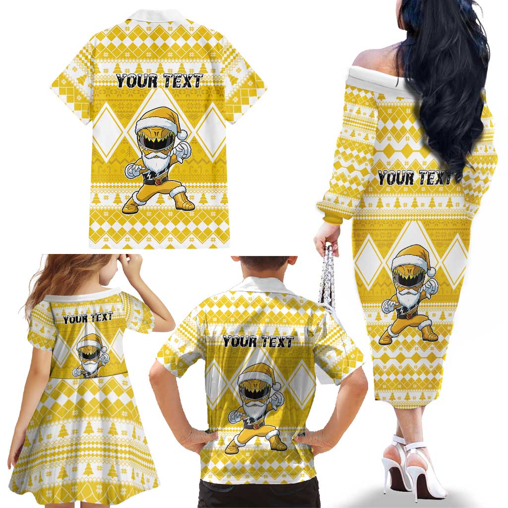 Personalized Power Yellow Ranger Santa Claus Family Matching Off The Shoulder Long Sleeve Dress and Hawaiian Shirt Funny Christmas - Wonder Print Shop