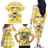 Personalized Power Yellow Ranger Santa Claus Family Matching Off The Shoulder Long Sleeve Dress and Hawaiian Shirt Funny Christmas - Wonder Print Shop