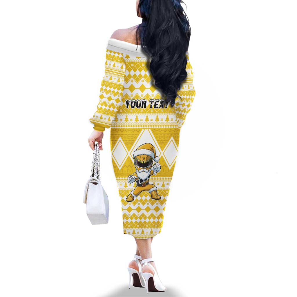 Personalized Power Yellow Ranger Santa Claus Family Matching Off The Shoulder Long Sleeve Dress and Hawaiian Shirt Funny Christmas - Wonder Print Shop