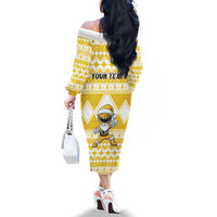 Personalized Power Yellow Ranger Santa Claus Family Matching Off The Shoulder Long Sleeve Dress and Hawaiian Shirt Funny Christmas - Wonder Print Shop