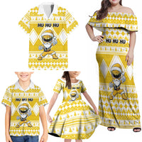 Personalized Power Yellow Ranger Santa Claus Family Matching Off Shoulder Maxi Dress and Hawaiian Shirt Funny Christmas - Wonder Print Shop