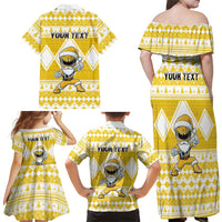 Personalized Power Yellow Ranger Santa Claus Family Matching Off Shoulder Maxi Dress and Hawaiian Shirt Funny Christmas - Wonder Print Shop