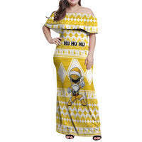 Personalized Power Yellow Ranger Santa Claus Family Matching Off Shoulder Maxi Dress and Hawaiian Shirt Funny Christmas - Wonder Print Shop