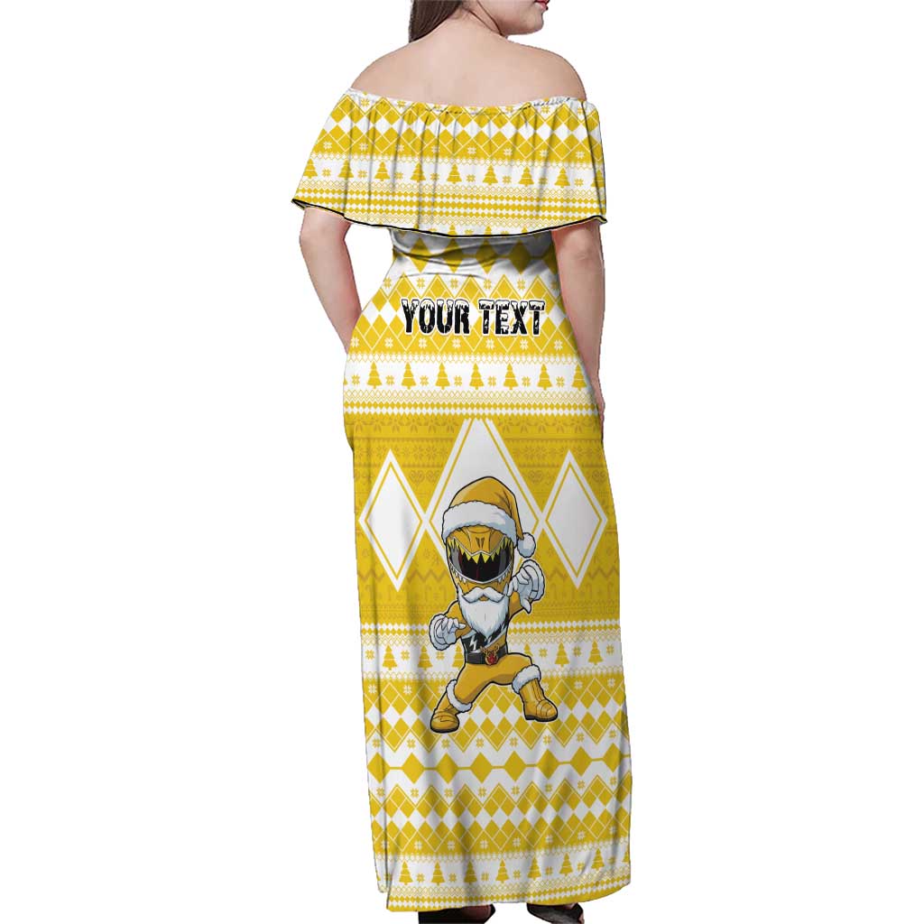 Personalized Power Yellow Ranger Santa Claus Family Matching Off Shoulder Maxi Dress and Hawaiian Shirt Funny Christmas - Wonder Print Shop