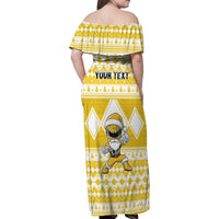 Personalized Power Yellow Ranger Santa Claus Family Matching Off Shoulder Maxi Dress and Hawaiian Shirt Funny Christmas - Wonder Print Shop