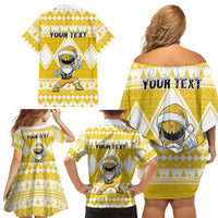 Personalized Power Yellow Ranger Santa Claus Family Matching Off Shoulder Short Dress and Hawaiian Shirt Funny Christmas - Wonder Print Shop