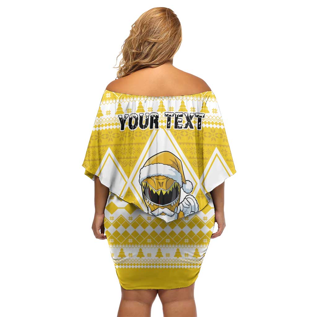 Personalized Power Yellow Ranger Santa Claus Family Matching Off Shoulder Short Dress and Hawaiian Shirt Funny Christmas - Wonder Print Shop
