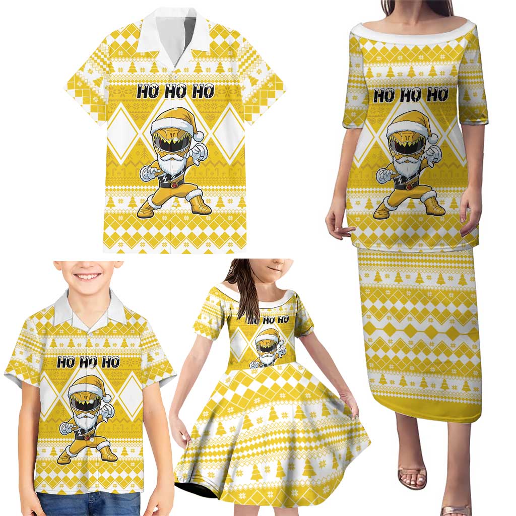 Personalized Power Yellow Ranger Santa Claus Family Matching Puletasi and Hawaiian Shirt Funny Christmas - Wonder Print Shop