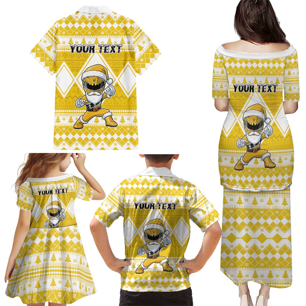 Personalized Power Yellow Ranger Santa Claus Family Matching Puletasi and Hawaiian Shirt Funny Christmas - Wonder Print Shop