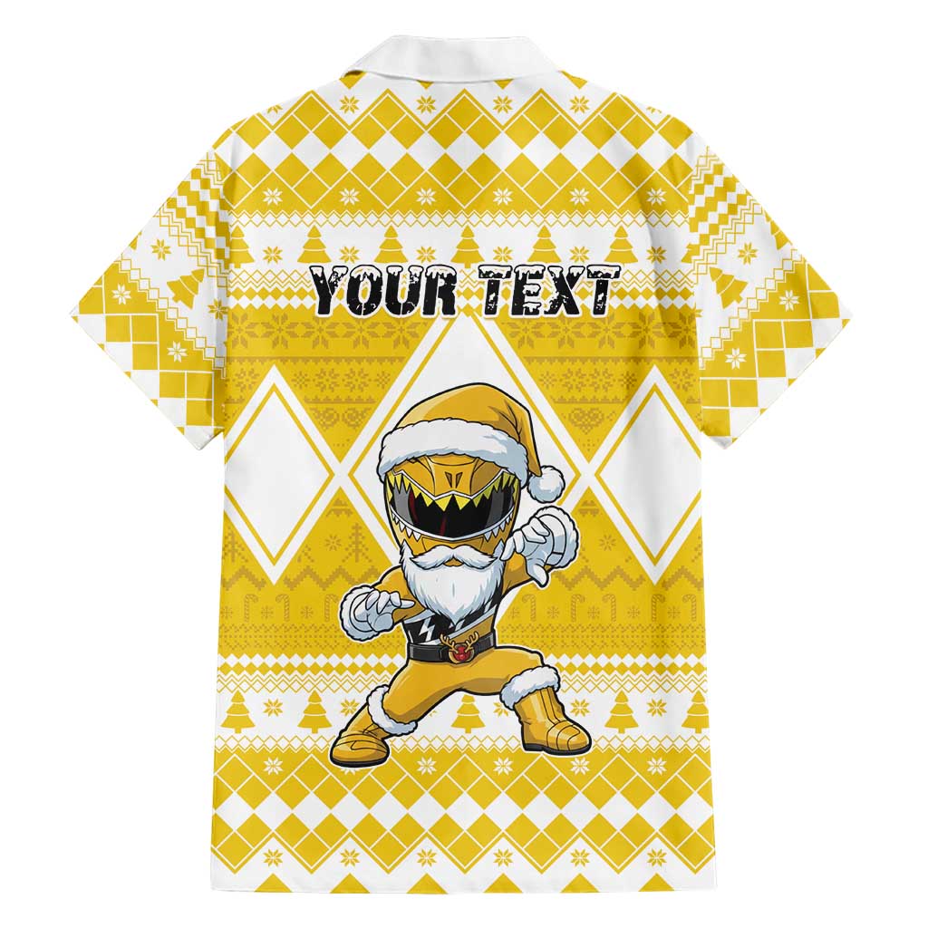 Personalized Power Yellow Ranger Santa Claus Family Matching Puletasi and Hawaiian Shirt Funny Christmas - Wonder Print Shop