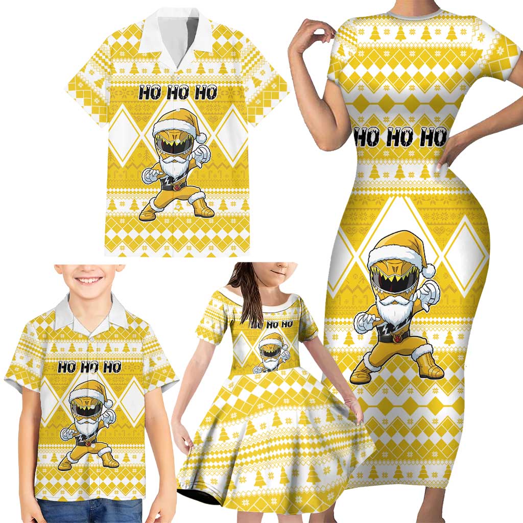 Personalized Power Yellow Ranger Santa Claus Family Matching Short Sleeve Bodycon Dress and Hawaiian Shirt Funny Christmas - Wonder Print Shop