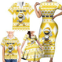 Personalized Power Yellow Ranger Santa Claus Family Matching Short Sleeve Bodycon Dress and Hawaiian Shirt Funny Christmas - Wonder Print Shop