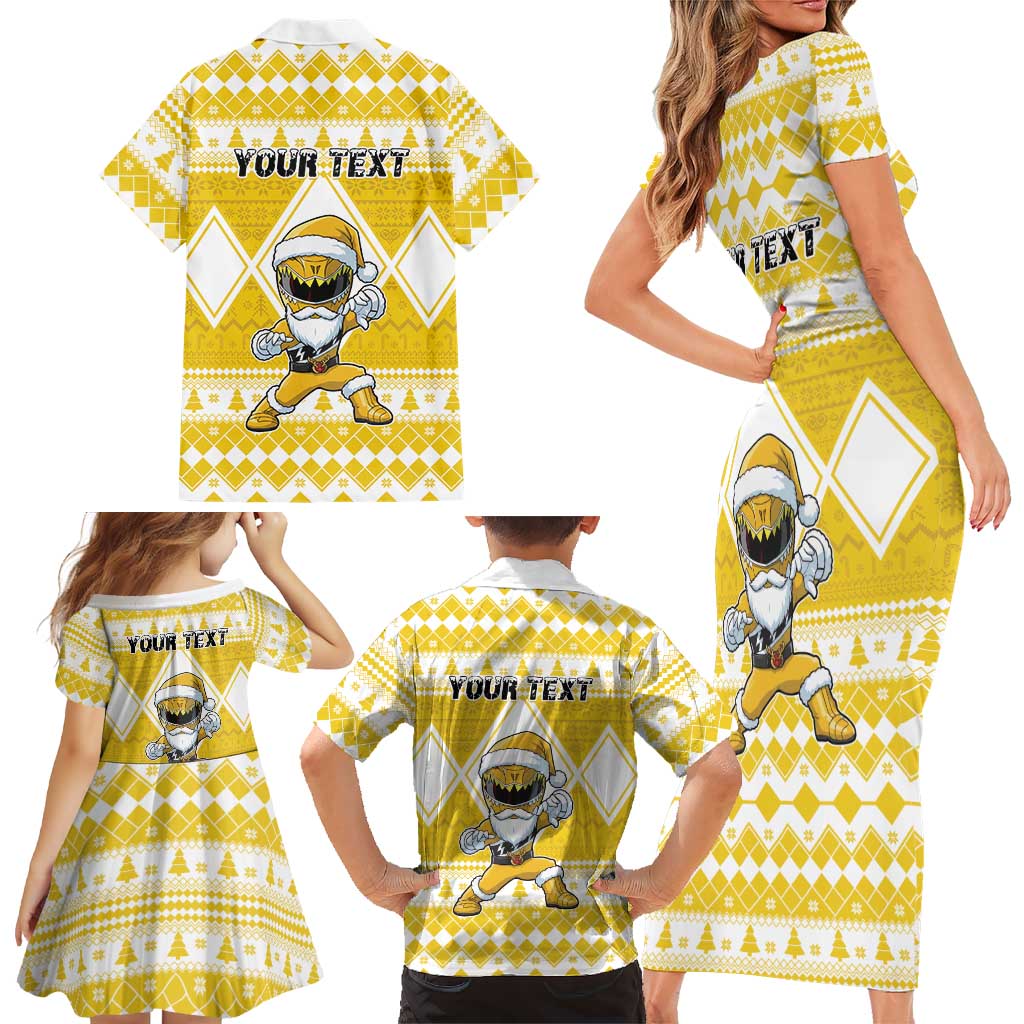 Personalized Power Yellow Ranger Santa Claus Family Matching Short Sleeve Bodycon Dress and Hawaiian Shirt Funny Christmas - Wonder Print Shop