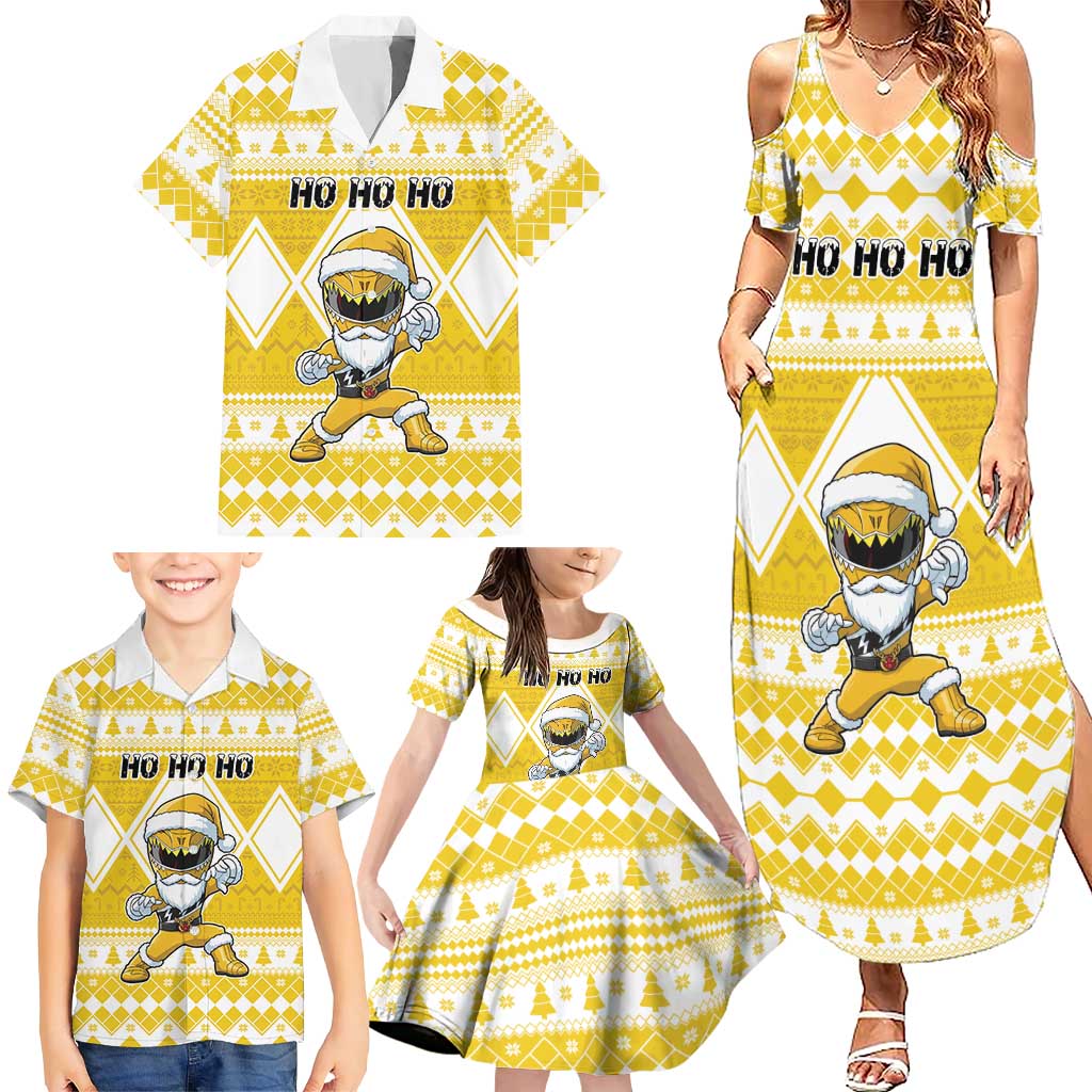 Personalized Power Yellow Ranger Santa Claus Family Matching Summer Maxi Dress and Hawaiian Shirt Funny Christmas - Wonder Print Shop