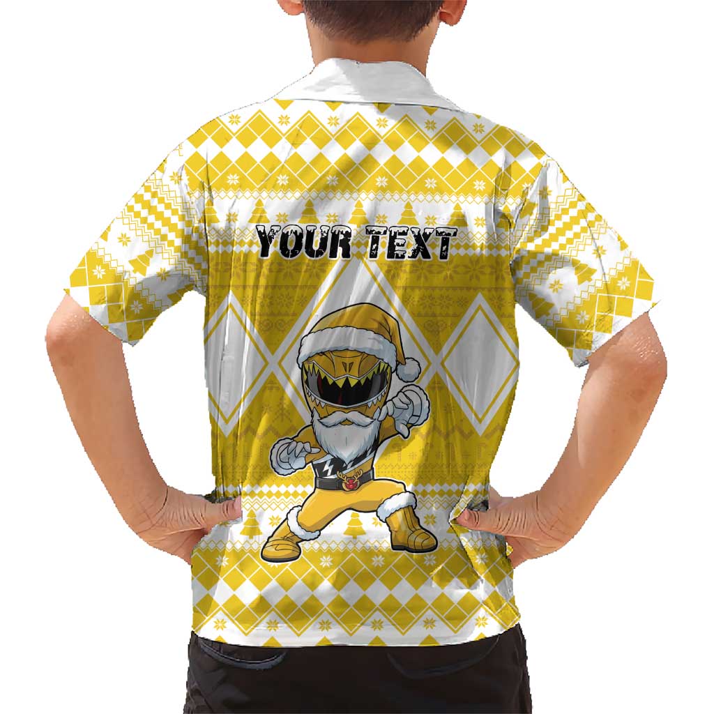 Personalized Power Yellow Ranger Santa Claus Family Matching Tank Maxi Dress and Hawaiian Shirt Funny Christmas - Wonder Print Shop