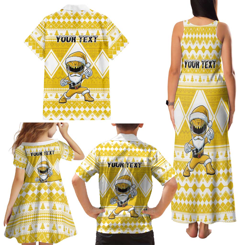 Personalized Power Yellow Ranger Santa Claus Family Matching Tank Maxi Dress and Hawaiian Shirt Funny Christmas - Wonder Print Shop