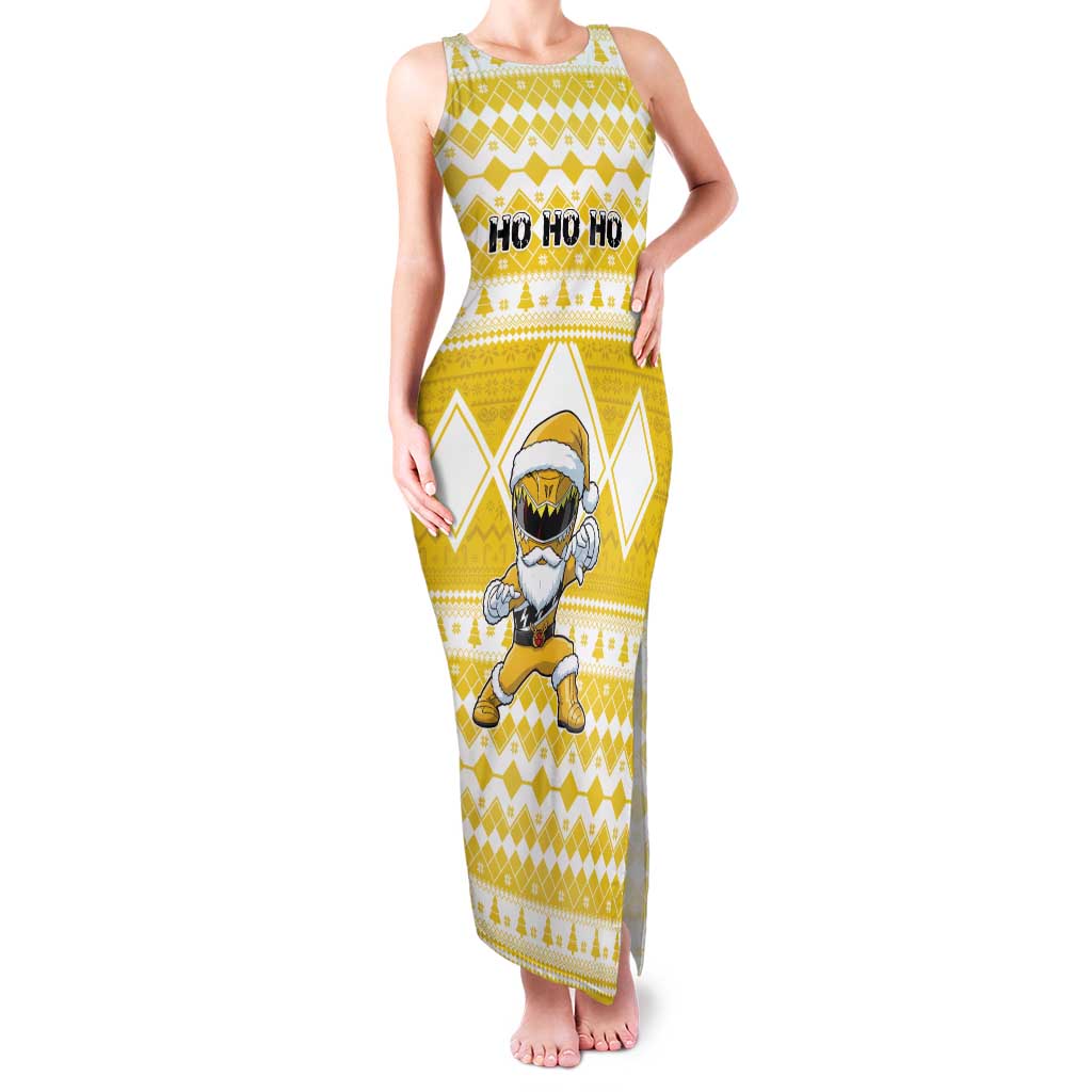 Personalized Power Yellow Ranger Santa Claus Family Matching Tank Maxi Dress and Hawaiian Shirt Funny Christmas - Wonder Print Shop