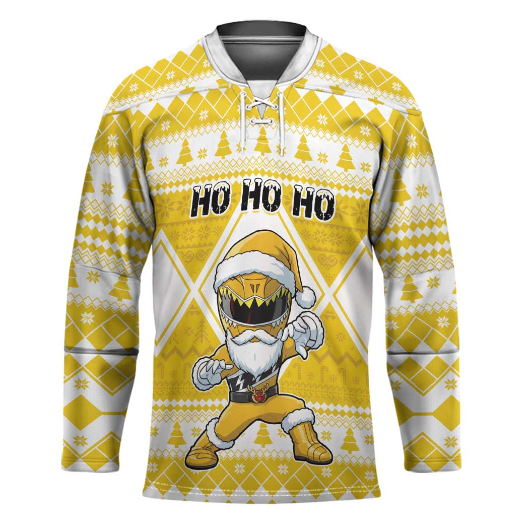 Personalized Power Yellow Ranger Santa Claus Hockey Jersey Funny Christmas - Wonder Print Shop