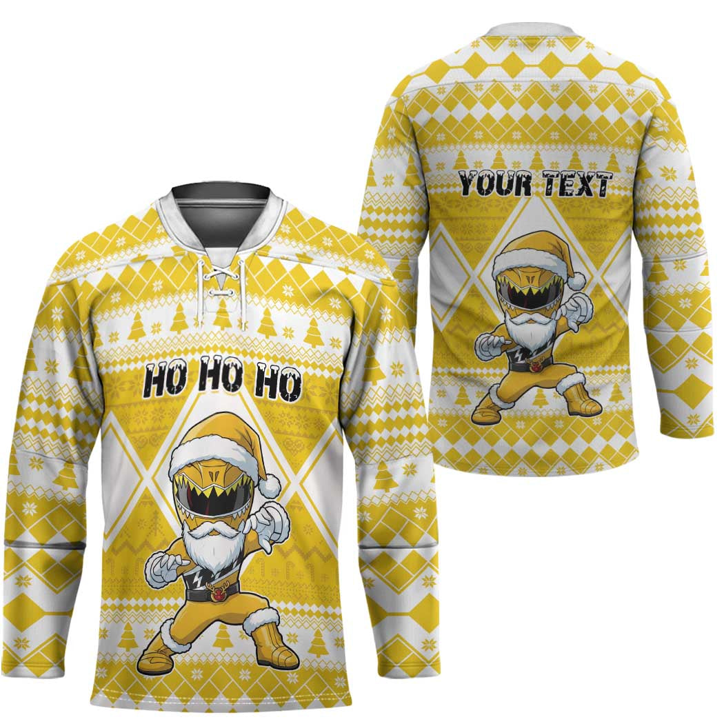 Personalized Power Yellow Ranger Santa Claus Hockey Jersey Funny Christmas - Wonder Print Shop