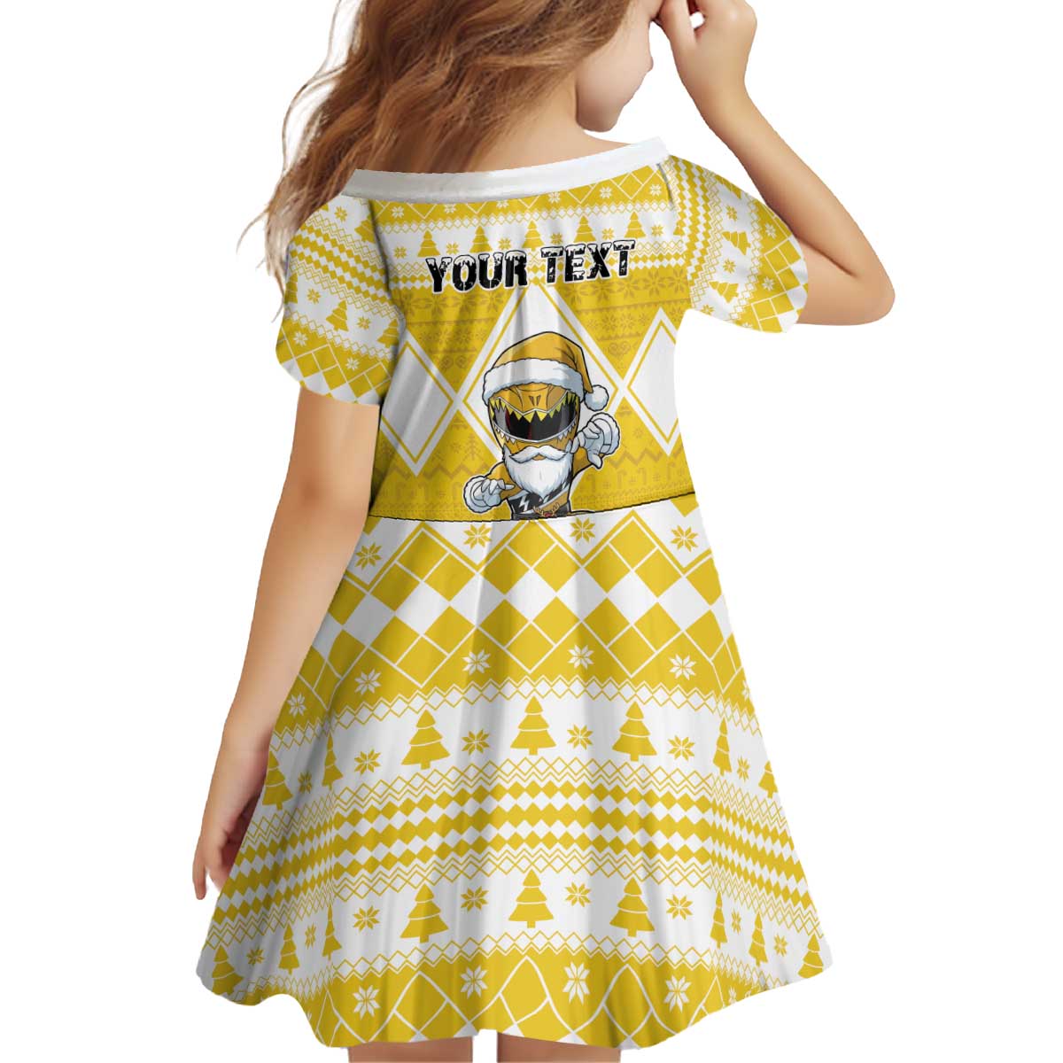 Personalized Power Yellow Ranger Santa Claus Kid Short Sleeve Dress Funny Christmas - Wonder Print Shop