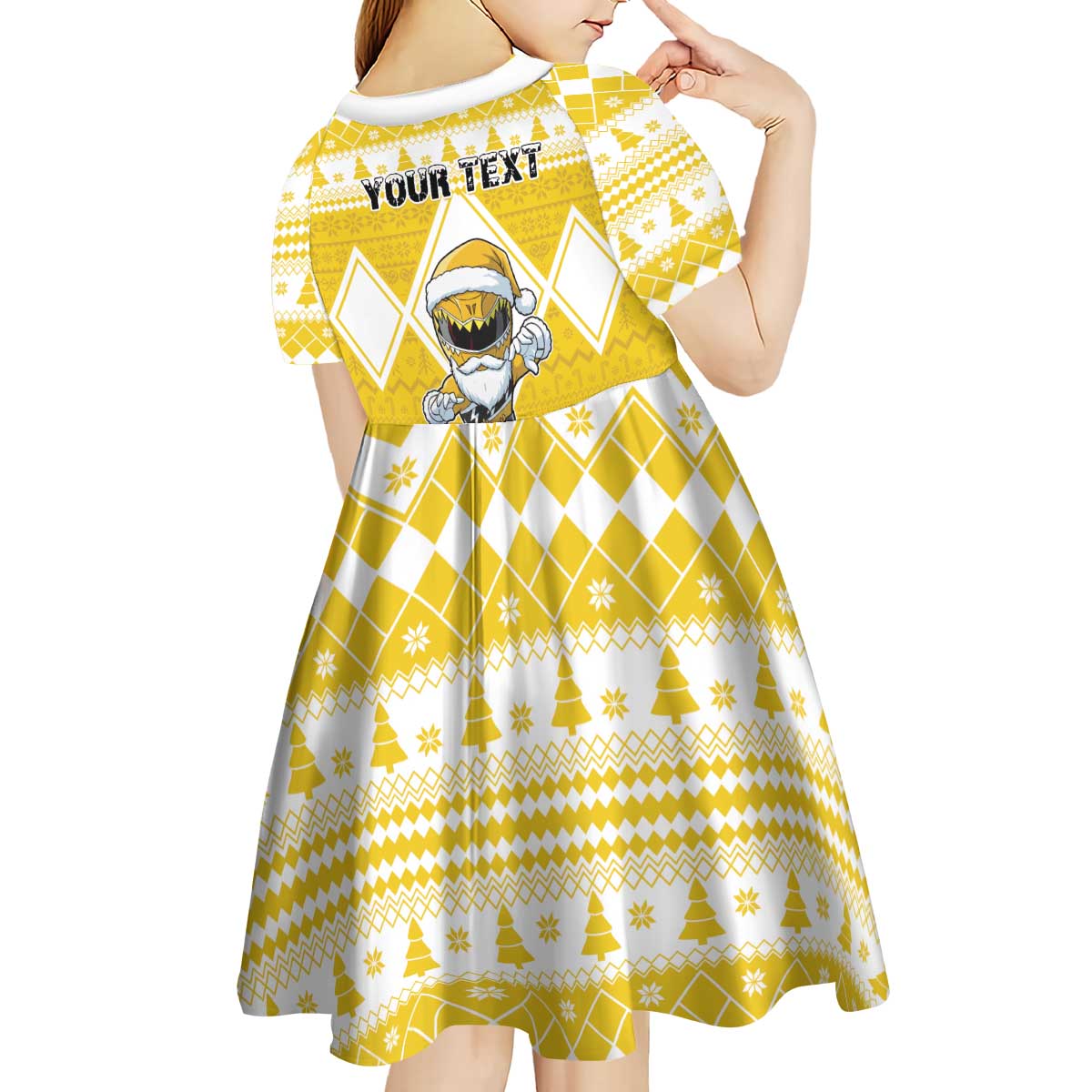 Personalized Power Yellow Ranger Santa Claus Kid Short Sleeve Dress Funny Christmas - Wonder Print Shop