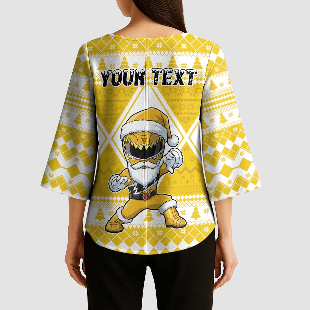 Personalized Power Yellow Ranger Santa Claus Kimono Sleeve Blouse Funny Christmas - Wonder Print Shop