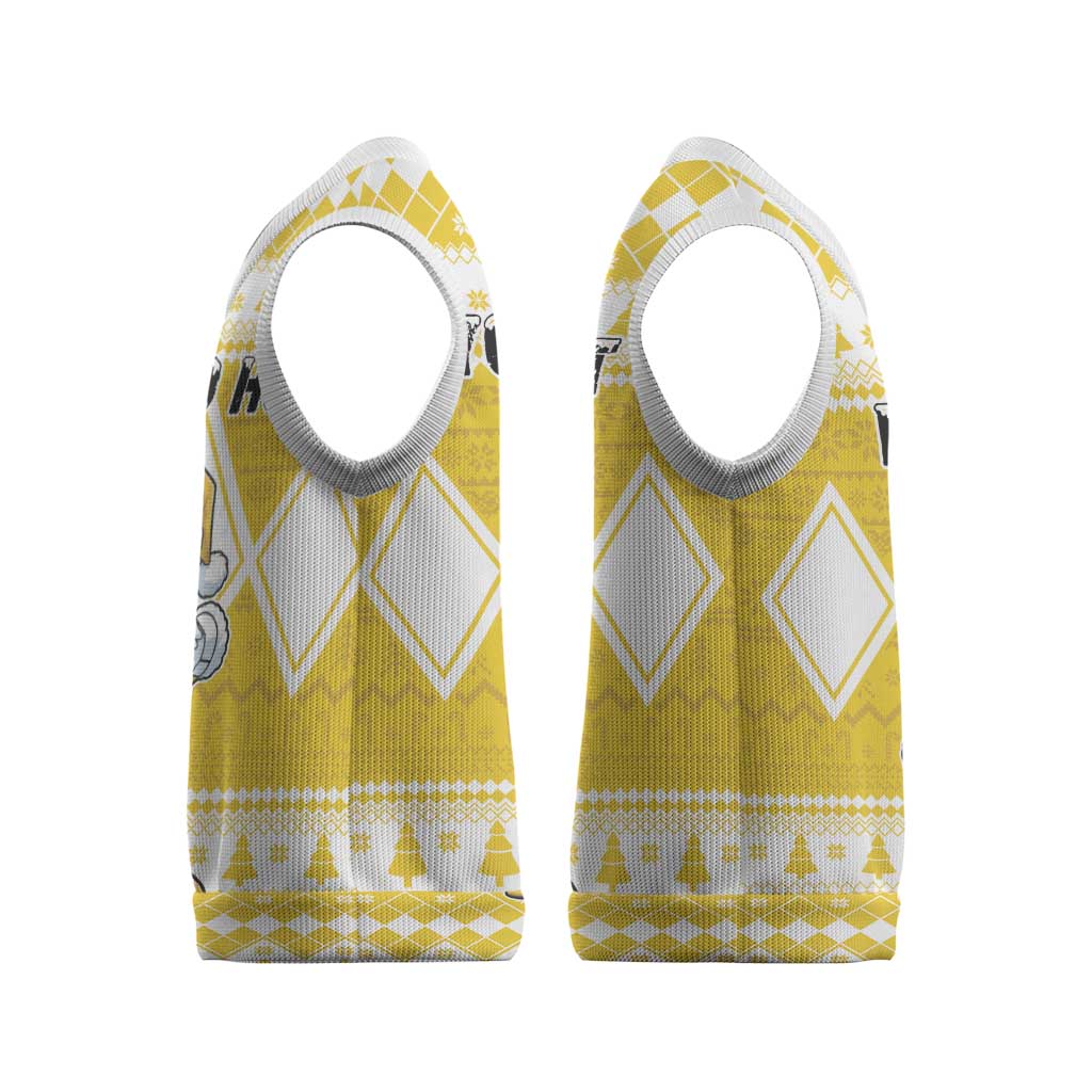 Power Yellow Ranger Santa Claus Christmas Knitted V-Neck Vest Funny Christmas - Wonder Print Shop