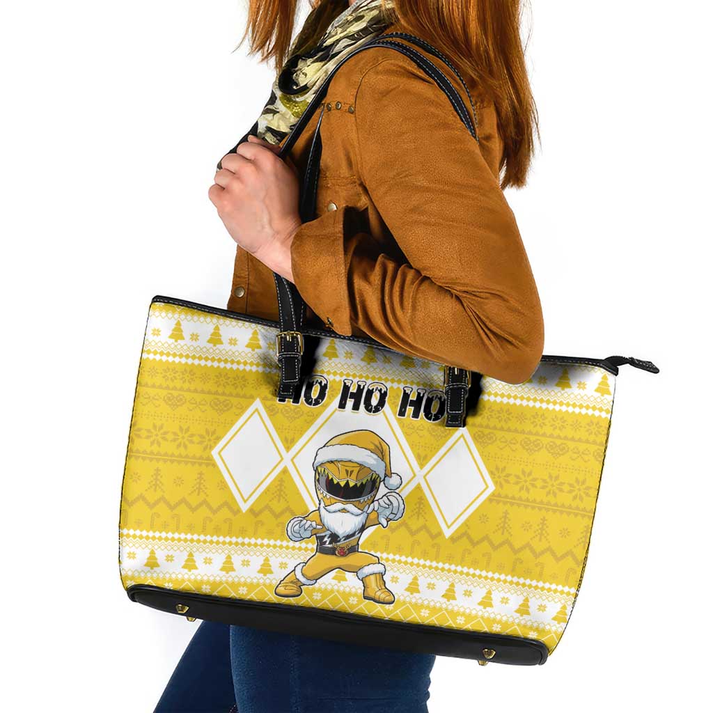 Power Yellow Ranger Santa Claus Leather Tote Bag Funny Christmas - Wonder Print Shop