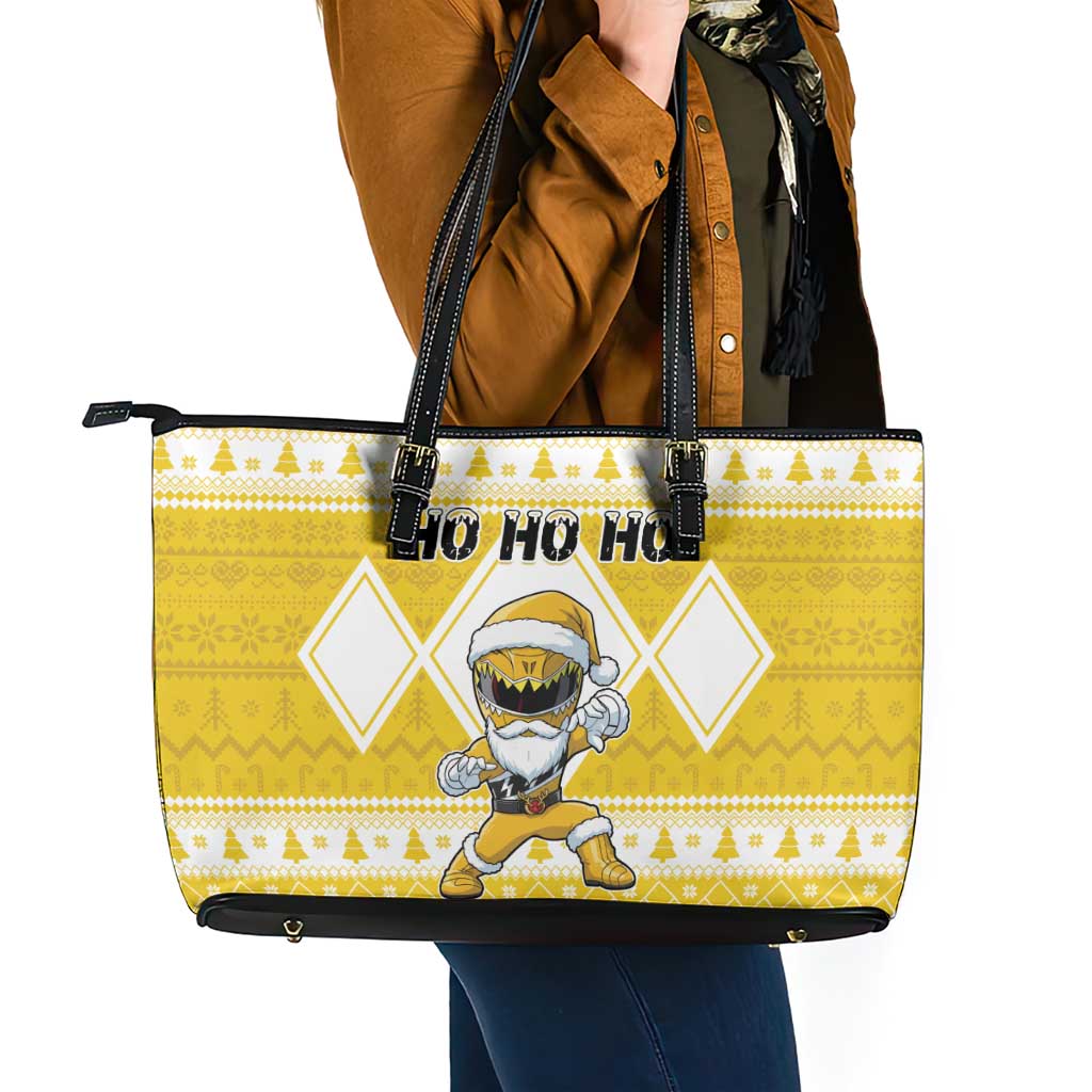Power Yellow Ranger Santa Claus Leather Tote Bag Funny Christmas - Wonder Print Shop