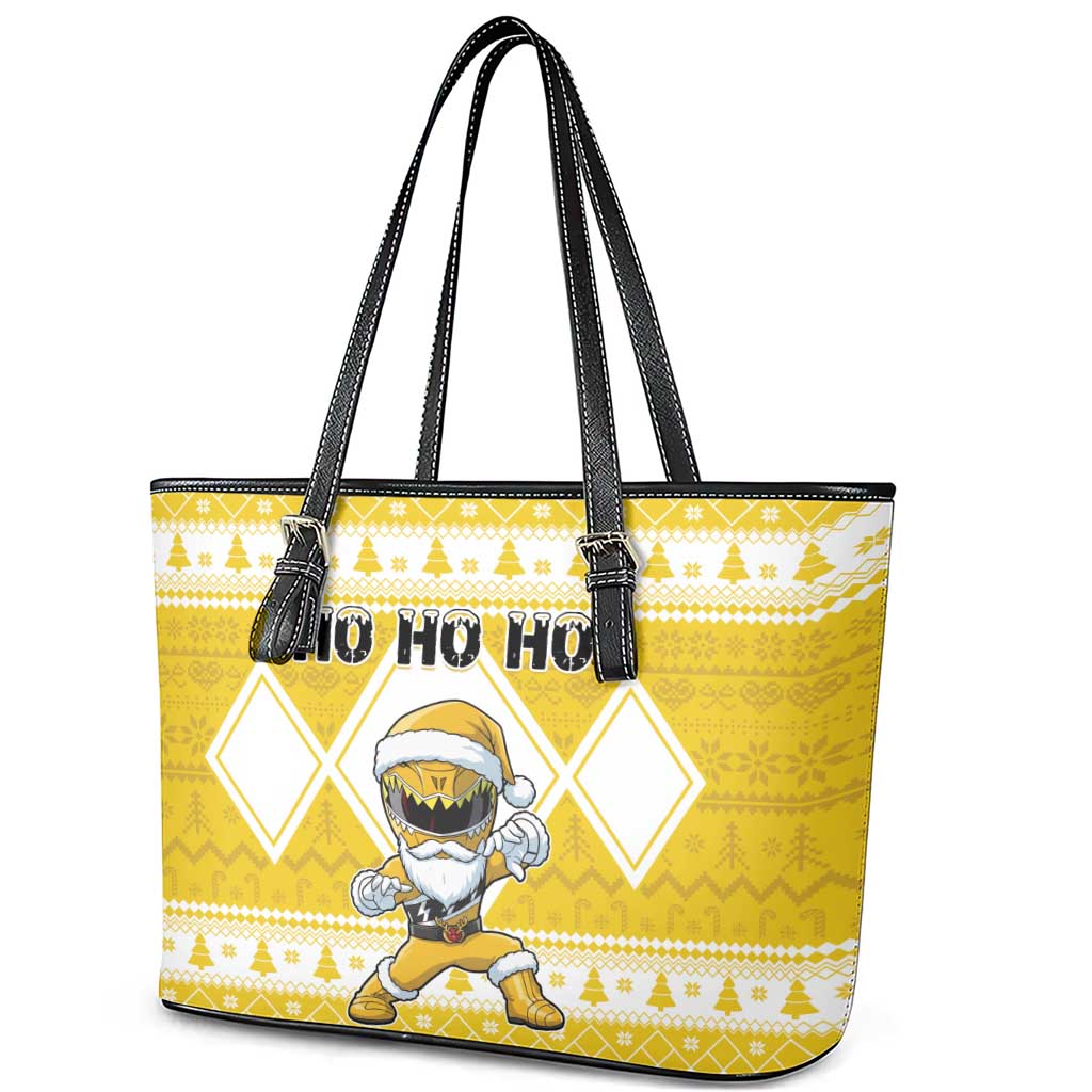 Power Yellow Ranger Santa Claus Leather Tote Bag Funny Christmas - Wonder Print Shop